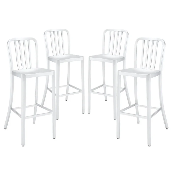Deck Bar Stool Set of 4 in Silver