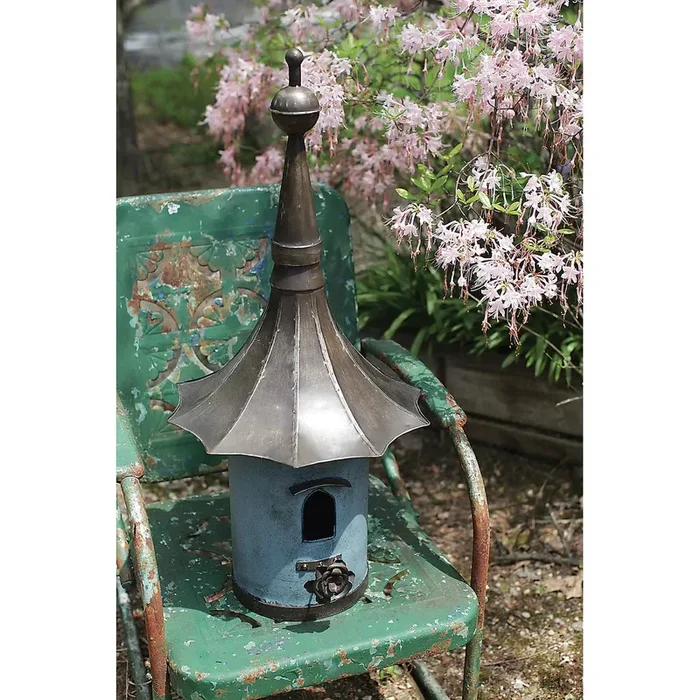 Decorative Metal Birdhouse – Off-White