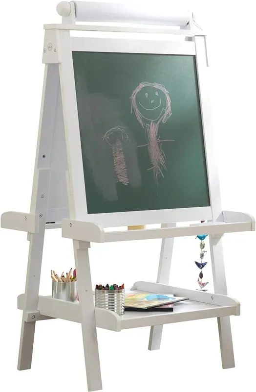 Deluxe Wooden Easel with Chalkboard and Dry Erase Surfaces, Paper Roll and Paint Cups (no further discounts)