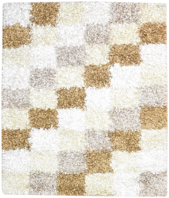 Demetria Hand Knotted Beige Polyester Rug 5′ X 6′ Shag Indian Modern