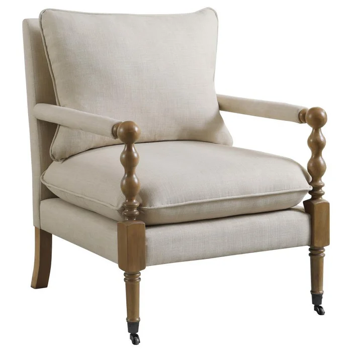 Dempsy – Upholstered Accent Chair With Casters – Beige