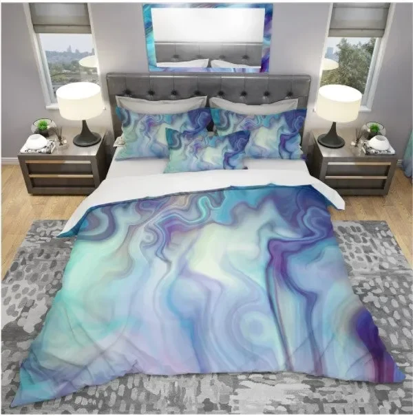 Designart ‘Marbled Colours in Shades of Turquoise and Purple’ Modern & Contemporary Bedding Set – Duvet Cover & Shams – King Cover + 2 king Shams (comforter not included)