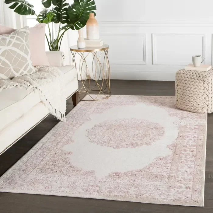 Devin Oriental Area Rug in Pink Rectangle