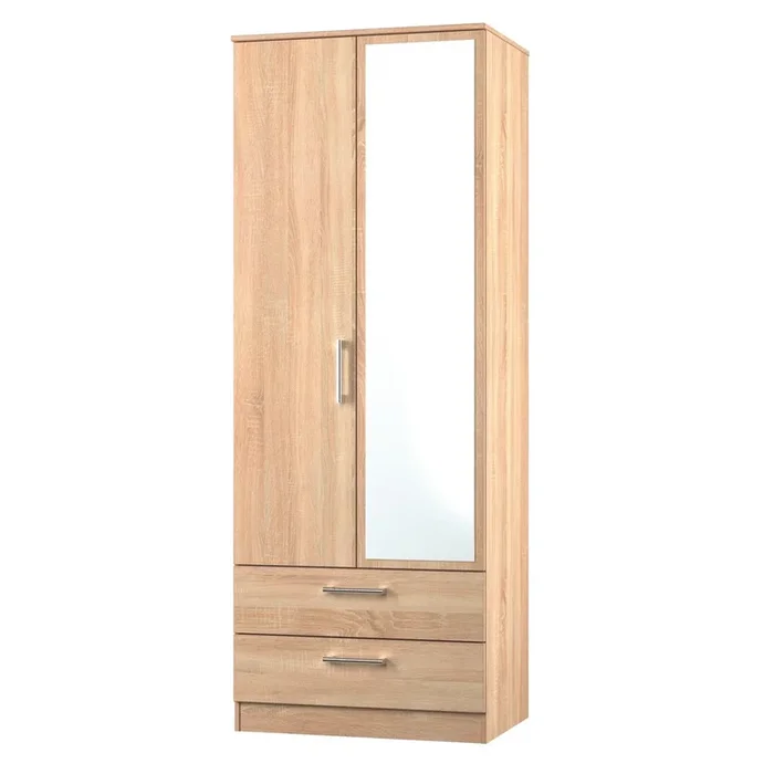 Devon Tall Mirrored 2 Door 2 Drawer Double Wardrobe