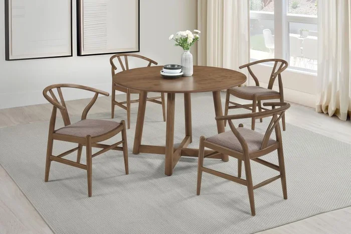 Dinah – 5 Piece Round Solid Wood Dining Set – Walnut
