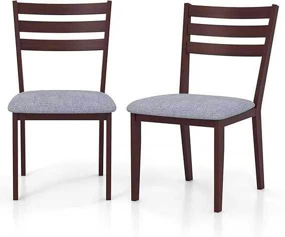 Dining Chairs Set of 2, Upholstered Armless Kitchen Chairs with Solid Rubber Wood Frame, Elegant Hollow Design, Curved Backrest, Wear-Resistant & Breathable Cushion