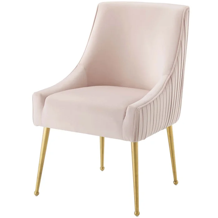 Discern Pleated Back Upholstered Performance Velvet Dining Chair, Velvet Fabric Stainless Steel Metal, Pink, 17463