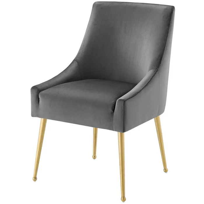 Discern Upholstered Performance Velvet Dining Chair, Velvet Fabric Stainless Steel Metal, Grey Gray, 17455