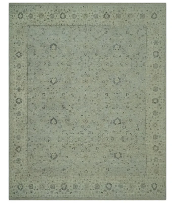 Distress Finished Beige, Silver and Charcoal 8×10 Traditional Wool Rug