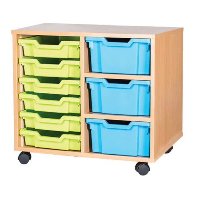 Double Column 6 Shallow & 3 Deep Tray Mobile Storage Unit