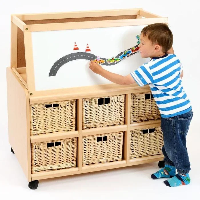 Double Sided Resource Store +Magnetic White Board Easel + Baskets