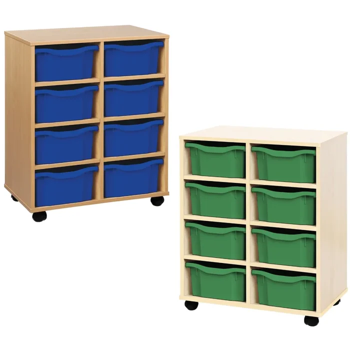 Double Tray Wooden Mobile Storage Unit x 8 Trays