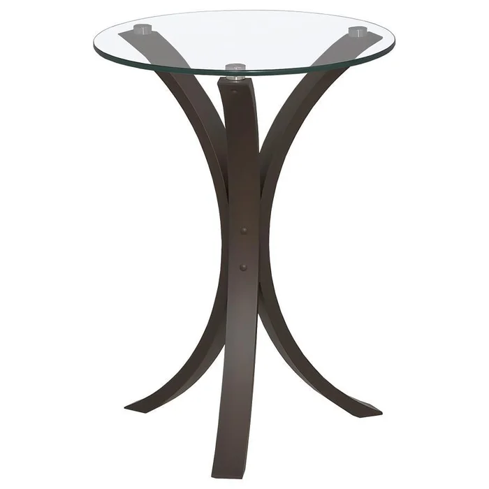 Edgar Round Glass Top Accent Side Table – Contemporary Cappuccino End Table with Curved Legs, Tempered Glass Surface and Minimalist Modern Design