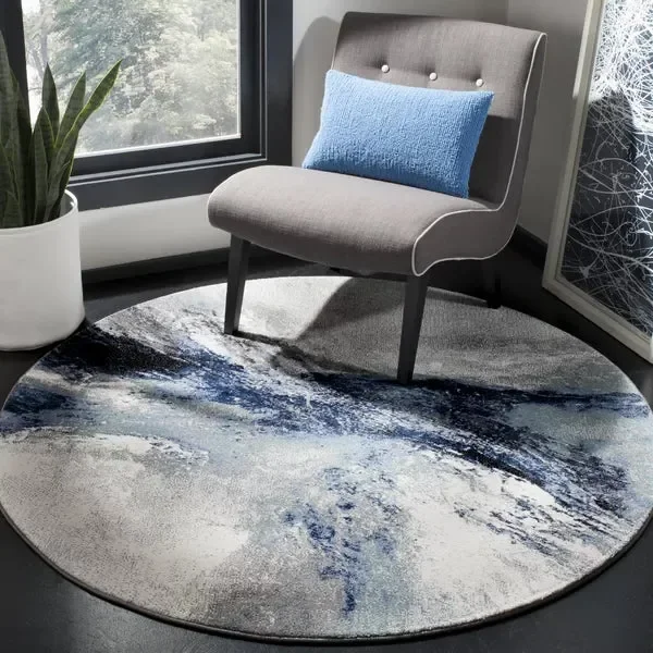 Elara Abstract Area Rug in Blue/Gray round 5’3″