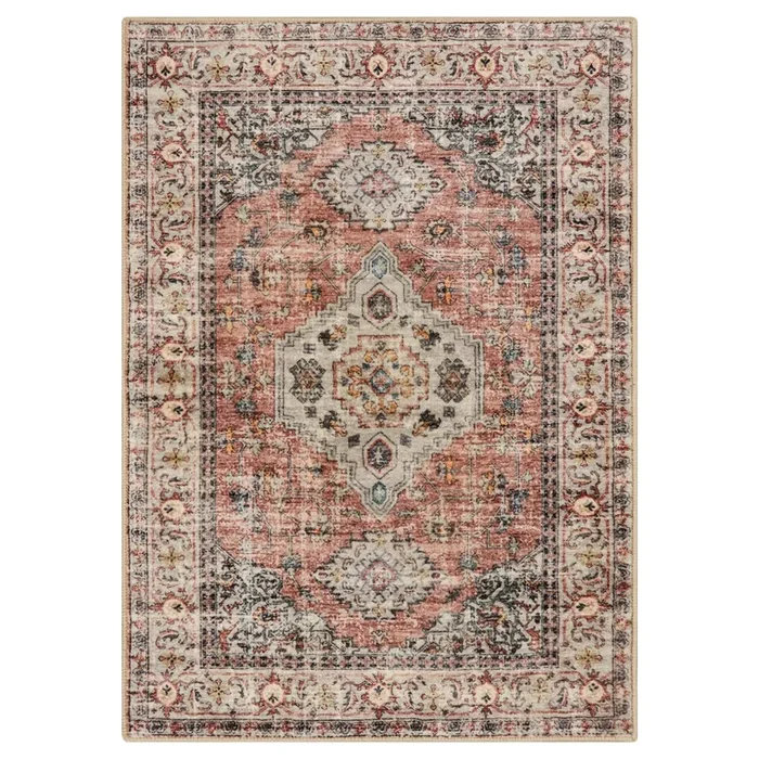Eleanor Washable Oriental Vintage Distressed Terracotta Rug