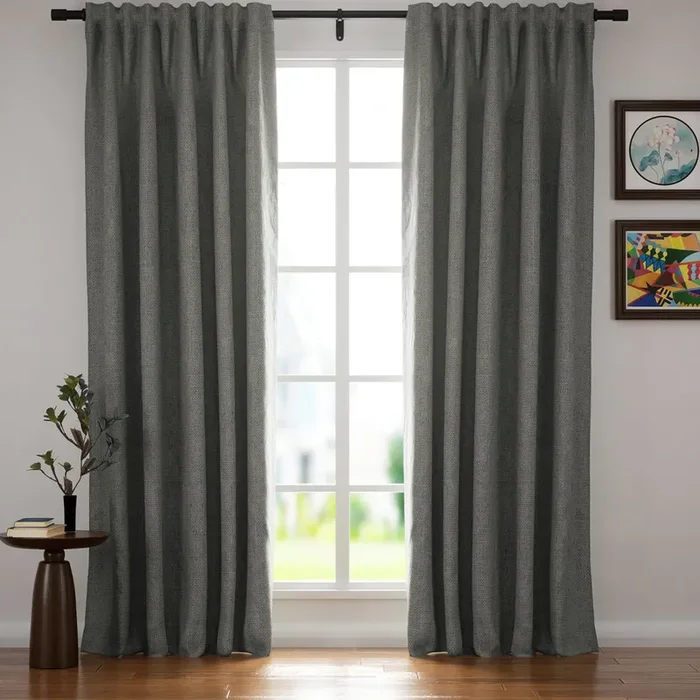 Elegant Gray | Villa Linen Blackout Curtains Organic Natural Custom Drapes | Soft Top Back Tab