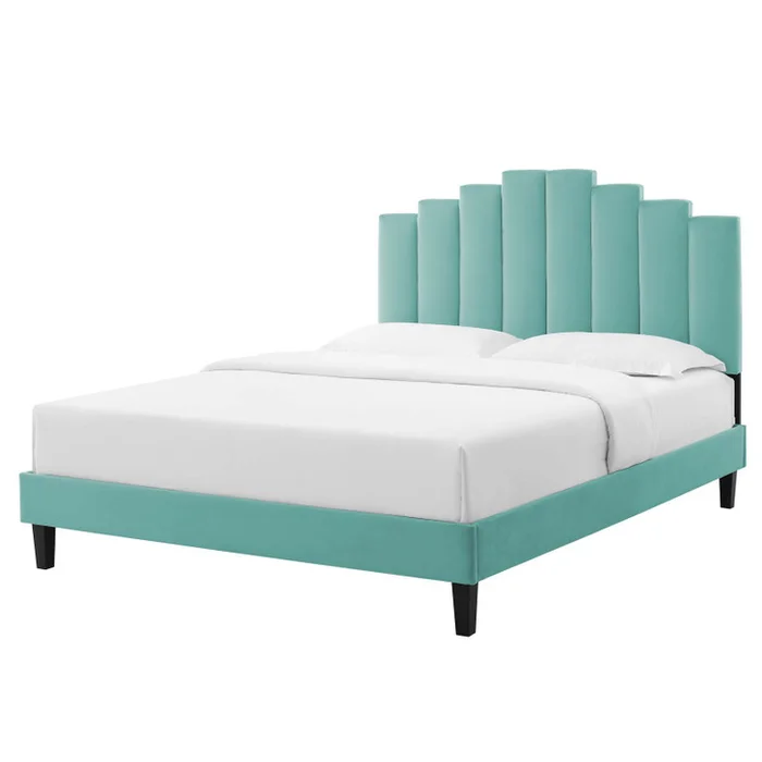 Elise Full Performance Velvet Platform Bed, Velvet, Blue, 22829
