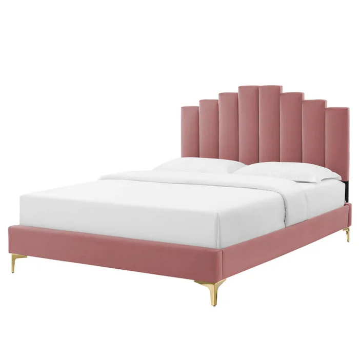 Elise Full Performance Velvet Platform Bed, Velvet, Pink, 22851