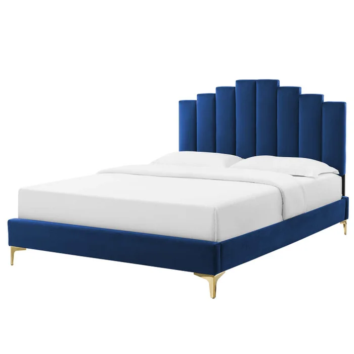 Elise King Performance Velvet Platform Bed, Velvet, Blue Navy, 22862