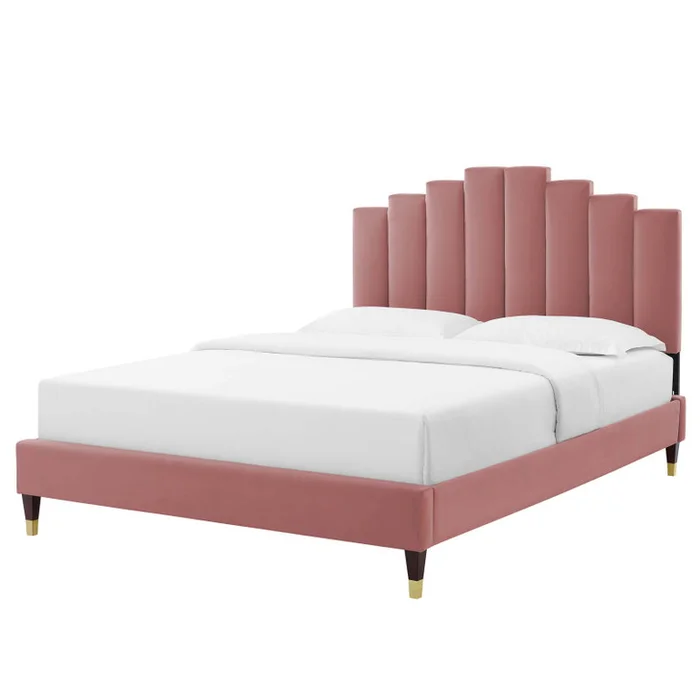 Elise Queen Performance Velvet Platform Bed, Velvet, Pink, 22504