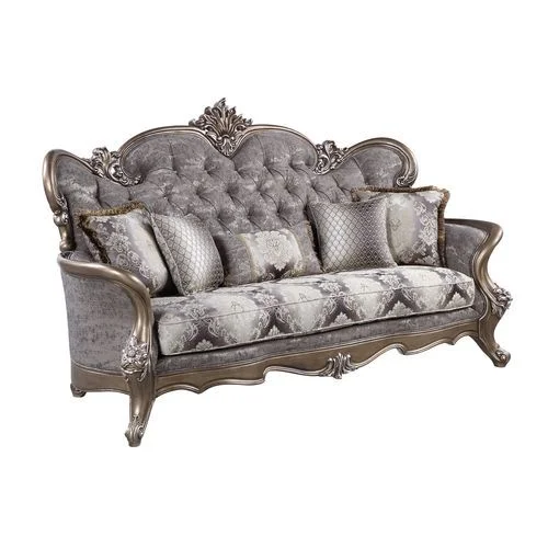 Elozzol – Sofa With 5 Pillows – Fabric & Antique Bronze Finish – 54″