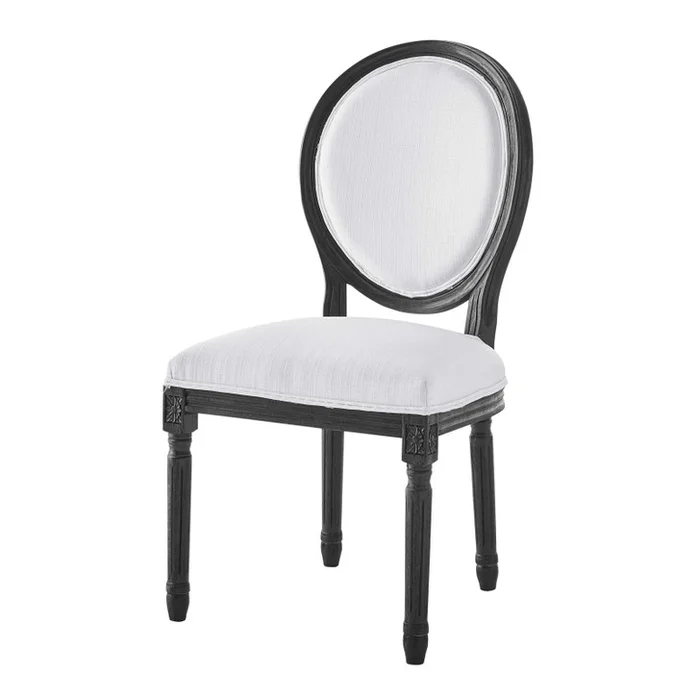 Emanate Vintage French Upholstered Fabric Dining Side Chair, Fabric, Wood, Black White, 23283