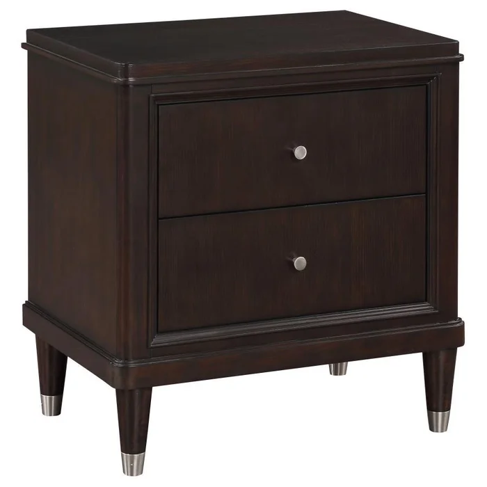 Emberlyn 2-Drawer Nightstand – Brown, Modern Bedroom Side Table with Felt-Lined and Cedar Drawers, Tapered Feet with Metallic Accents, Stylish Storage