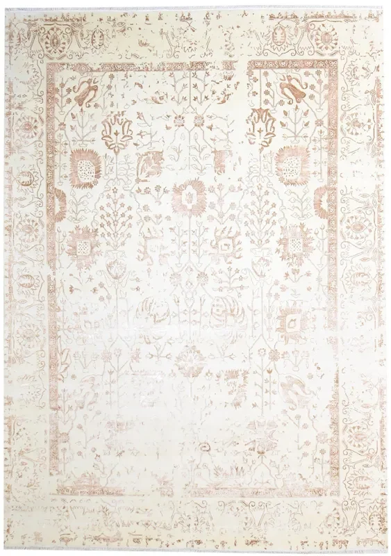 Emily Wool / Silk Beige Rug 9X13 Persian Hand Knotted Oushak Oriental