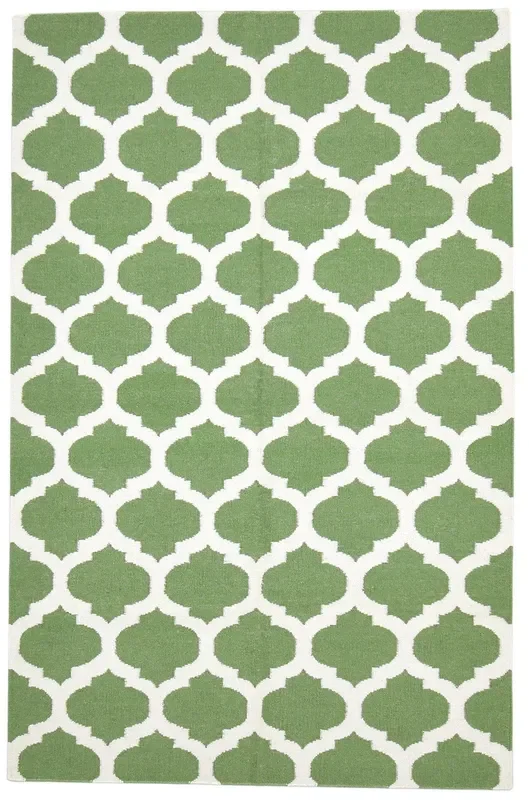 Emmeline Wool Green Rug 5′ X 8′ Modern Dhurrie Moroccan Trellis