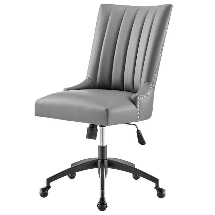 Empower Channel Tufted Vegan Leather Office Chair, Faux Vegan Leather, Black Grey Gray, 20281