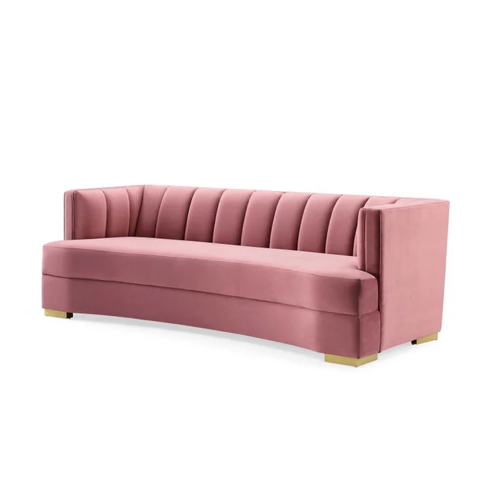 Encompass Channel Tufted Performance Velvet Curved Sofa, Velvet, Pink, 19306