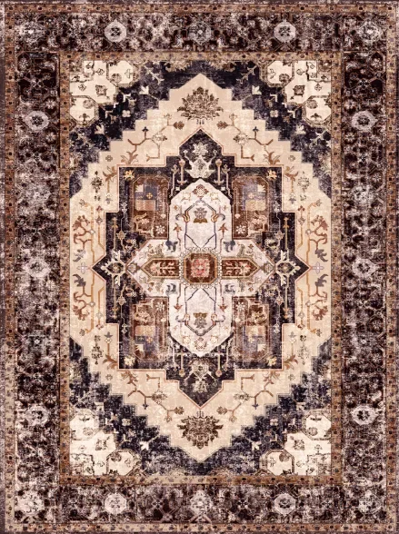 Eternity | Custom Distressed Printed Rugs Washable Print Carpet Runner Chocolate | Multi Color