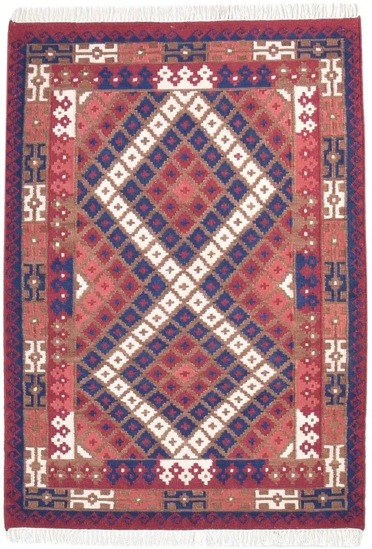 Euphemia Red Wool Rug 4′ X 6′ Southwestern Dhurrie American Tribal