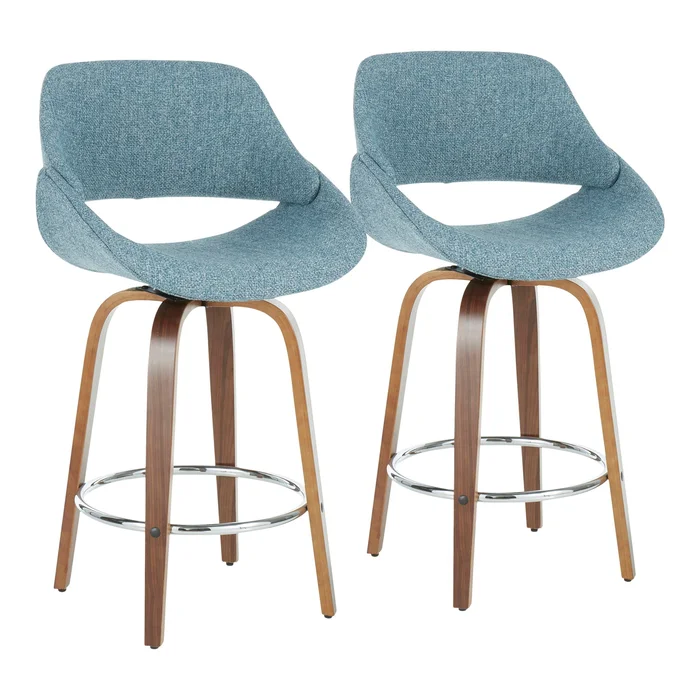 Fabrico – Mid Century Modern, Fixed Height Counter Stool With Round Footrest (Set of 2)