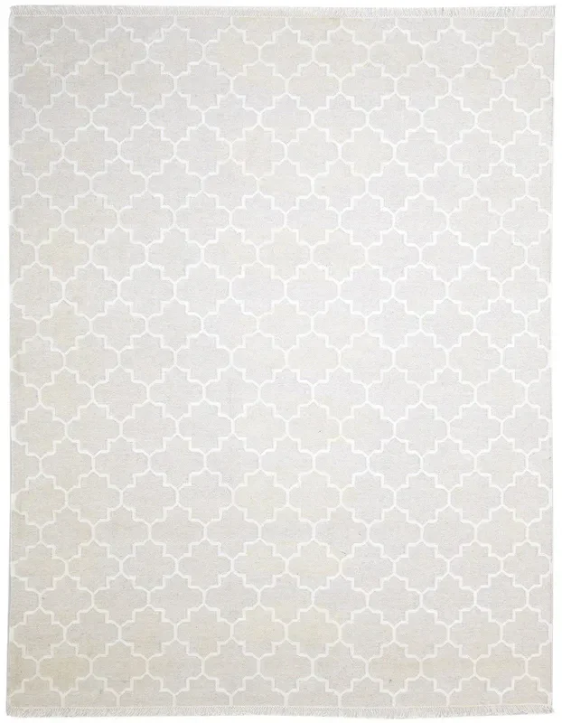 Felecia Beige Wool Rug 8′ X 10′ Modern Dhurrie Moroccan Trellis