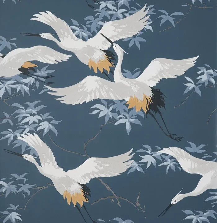 Fine Decor M1654 Saura Blue Cranes Wallpaper