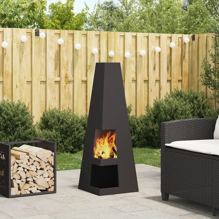 Fire Pit With Log Storage Black Steel