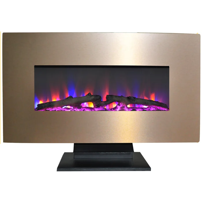 Fireside 36 In. Wall-Mount / Freestanding Electric Fireplace Heater w/ Log Display and Multi-Color Flames, Bronze