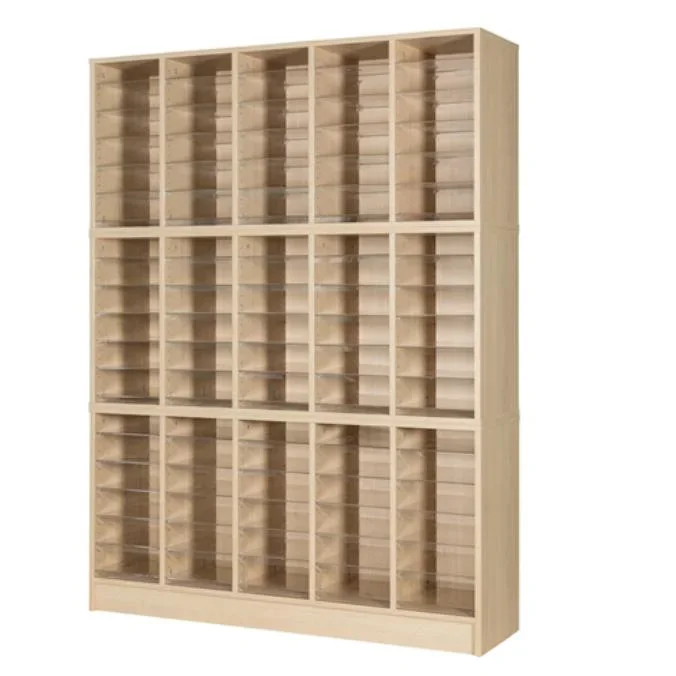 Floor Standing Wooden Pigeonhole Unit + 90 Acrylic Shelves W1362 x D375 x H1930mm