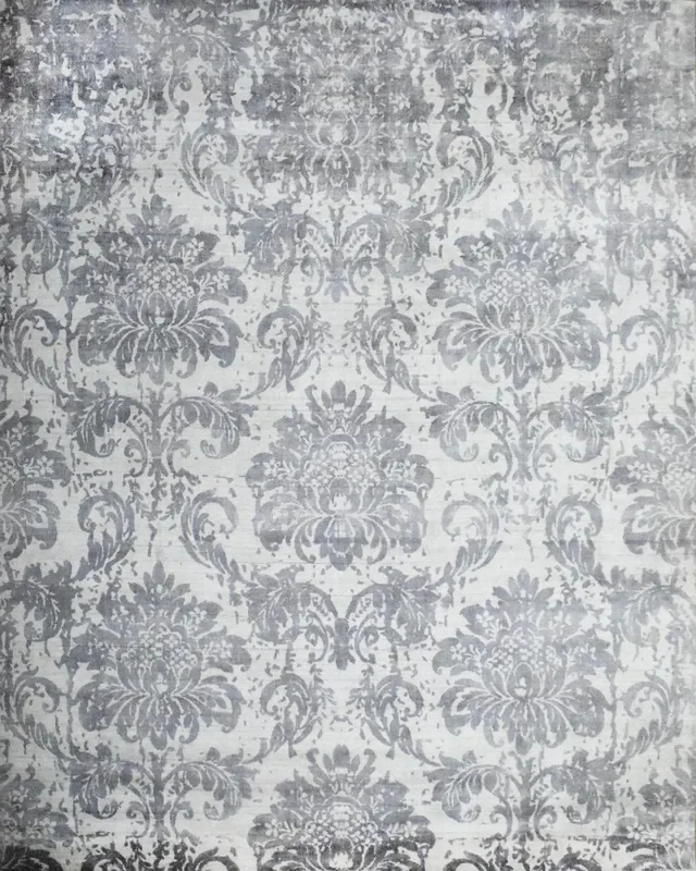 Floral 8×10 Handmade Art Silk Area Rug, Made with screen printing technique