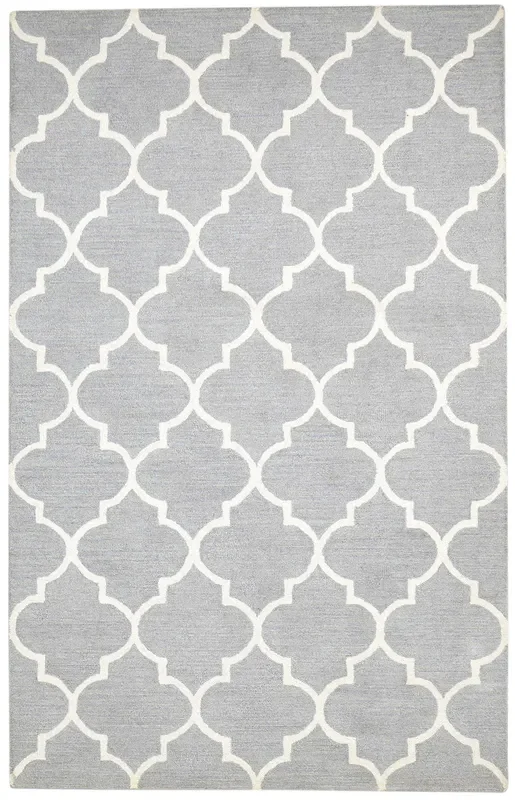 Flore Grey Wool Rug 5′ X 8′ Modern Hand Tufted Moroccan Trellis