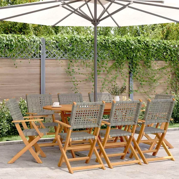Folding Garden Chairs 8 Pcs Poly Rattan And Solid Wood