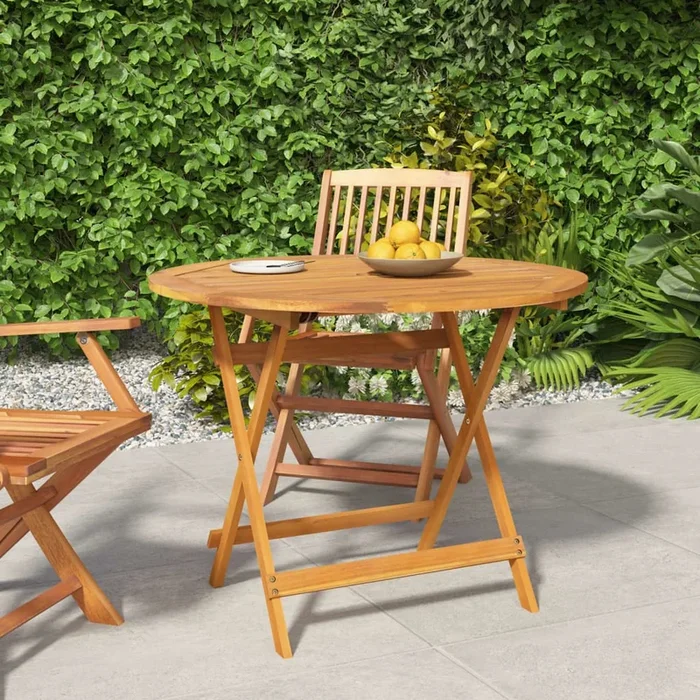 Folding Garden Table Ø 90X75 Cm Solid Wood Acacia