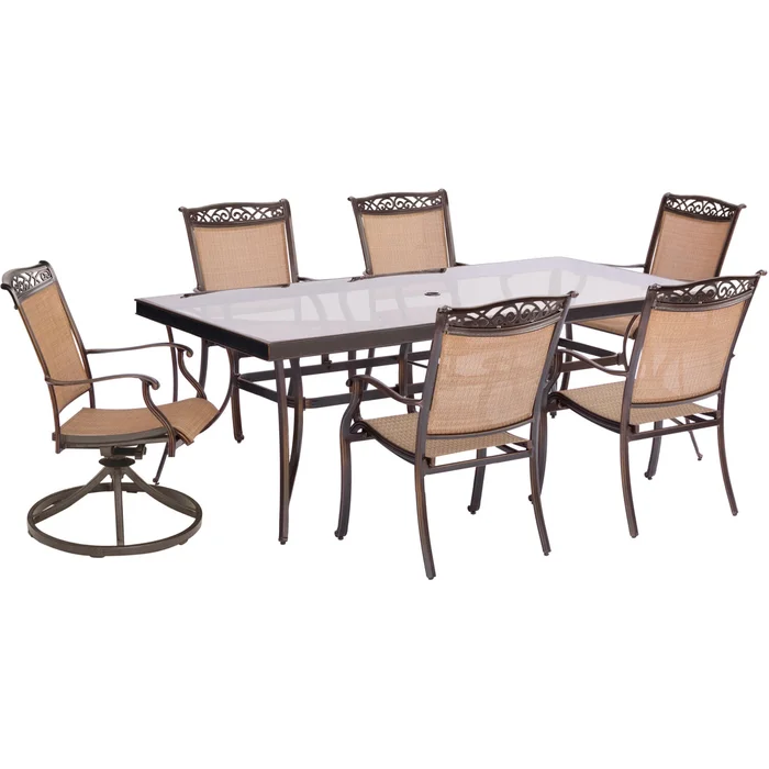 Fontana 7-Piece Dining Set with Four Stationary Dining Chairs, Two Swivel Rockers, and an Extra-Large Glass-Top Dining Table
