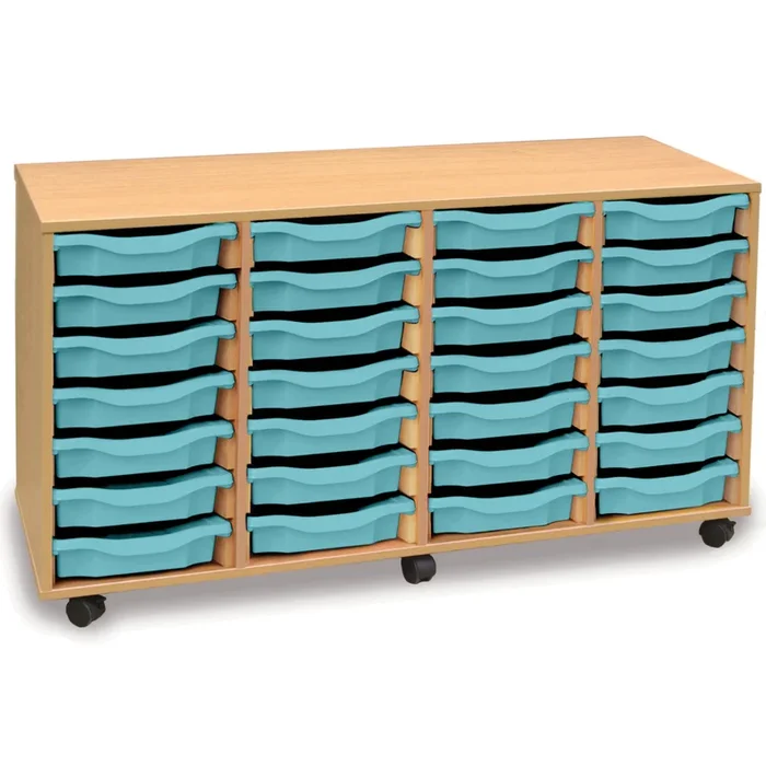 Four Column Mobile Tray Storage Unit x 28 Shallow Trays