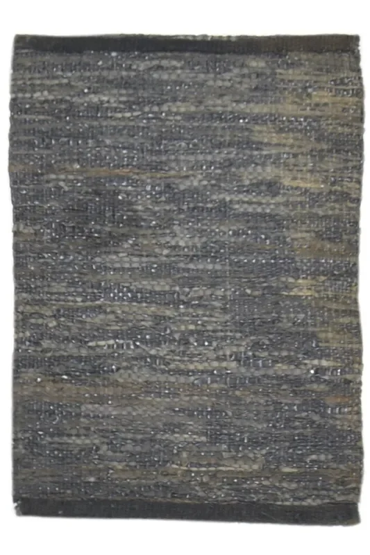 Francesca Leather Cowhide Charcoal Rug 2X3 Modern Hand Woven Scandinavian Solid