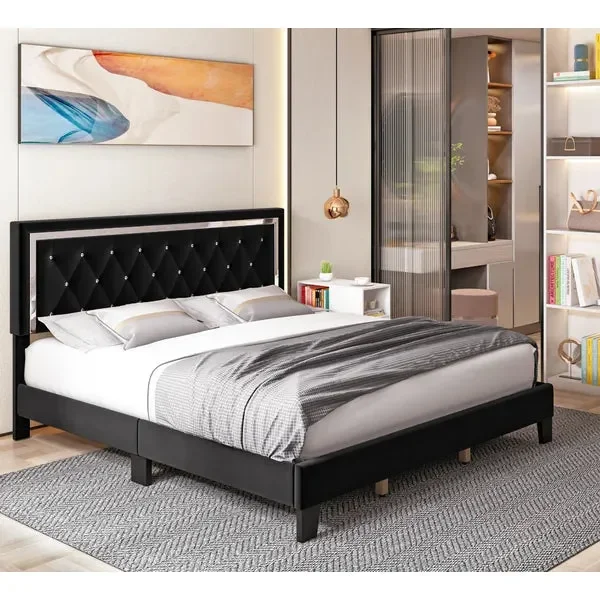 Full/Double Black Duclair Tufted Low Profile Platform Bed