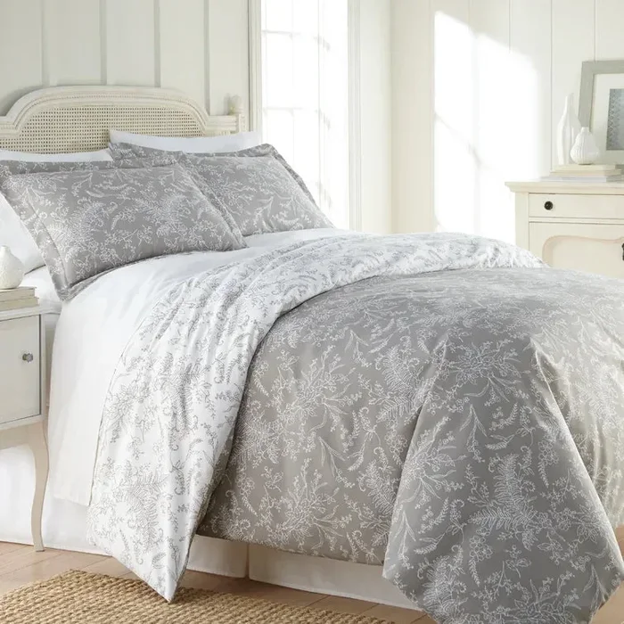 Full/Queen Comforter + 2 Shams Steel Gray Jake-Lee Microfiber Reversible Traditional Comforter Set