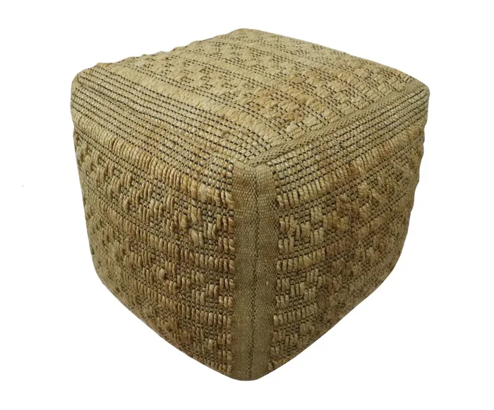 Geometrical Hand Woven Natural Brown and Black Textured jute Pouf