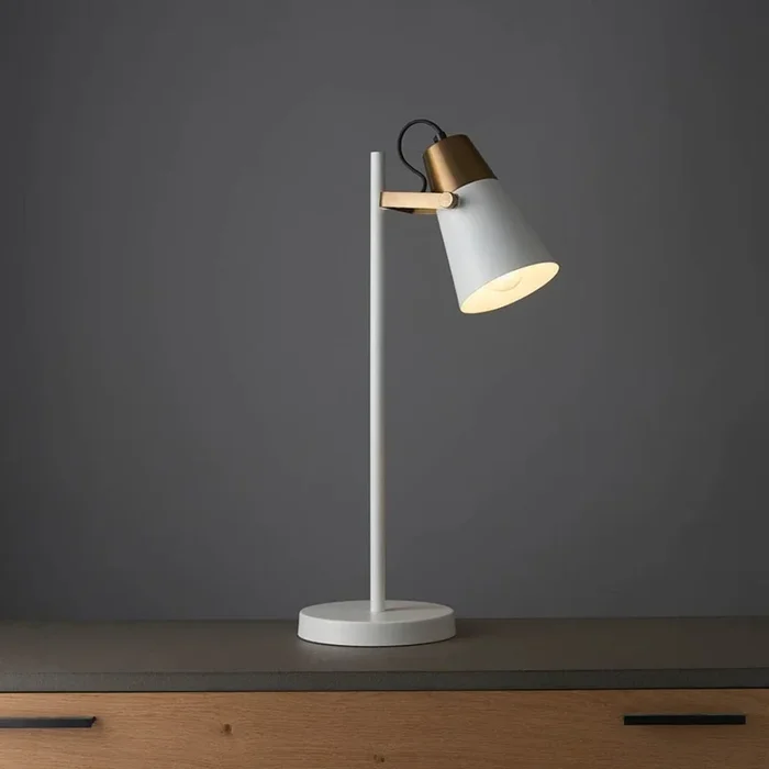 Gerik White & Brass Desk Table Lamp